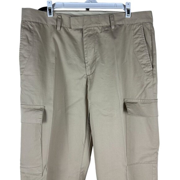 Tasso Elba Mens Cargo Pants 34x32 Khaki 100% Cotton Made In Egypt - Picture 2 of 5